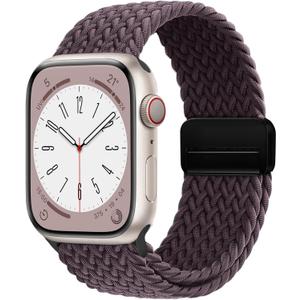 Magnetic Braided Loop Band Compatible with Apple Watch Series 11 10 42mm 9 8 7 6 5 4 40mm 41mm for Women Men, Stretchy Nylon Elastic Sport Strap for iWatch SE 1/2/3, Dark Cherry