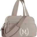 Gym Duffle Bag for Women  Embroidered Custom Initial Sports Bag for Men  Personalized Travel & Workout Duffel with Luggage Sleeve  Thoughtful Gift for Mom, Girl, Daughter, Mother (Camel, M)