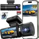 3 Channel 4K Dash Cam Front and Rear Inside, Built-in 5G WiFi, 4K+1080P+1080P Dash Camera for Cars with 64GB Card, Dashcam with Loop Recording,24H Parking Monitor,Night Vision,Support 512GB Max Silver