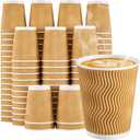 SIUQ 8 oz Coffee Cups - 300 Pack, Insulated Disposable Paper Cups 8 oz, Corrugated Ripple Wall Cups for Hot Beverage or Cold Drinks (Champagne)