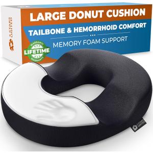 5 STARS UNITED Donut Pillow Hemorrhoid Tailbone Cushion  Large Cushion for Pain Relief  Coccyx, Prostate, Sciatica, Pelvic Floor, Pressure Sores, Pregnancy, Postpartum Recovery, Black