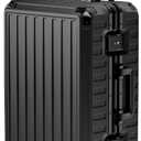 LUGGEX Carry On Luggage with Spinner Wheels, 8010S Aluminum Frame Zipperless Polycarbonate Hard Shell Suitcase (ZX-Core, Black, 21 Inch)