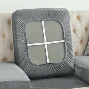 Velvet Couch Cushion Covers, Soft Cushion Slipcover Stretch Sofa Slipcover with Elastic Bands Non Slip Separate Sofa Seat Cushion Covers-Grey-3 Pack