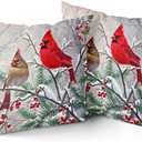 Giwawa Red Bird Throw Pillow Covers Set of 2 Sparrow Couch Pillow Cases Square Cotton Cushion Cover for Home Bed Sofa Decorative 18x18 Inch