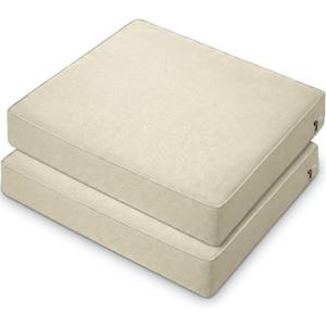 DoubleFill 2 Pcs Outdoor Ottoman Cushion 23"x19"x3" Waterproof Fade Resistant Outdoor Footstools Cushion Removable Patio Ottoman Cushions with Adjustable Fixing Strap for Stool (Beige)