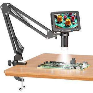 5" LCD Digital Soldering Microscope with Flexible Stand, 1000X Magnification for Electronics Repair & Coins, 1080P PC View, 8 LEDs (Micro SD Card Not Included)