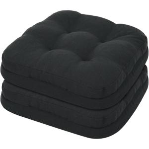 baibu Set of 2 Dining Chair Cushions, Dual-Layer Patent Design Memory Foam Kitchen Chair Cushions, Non-Slip Seat Pads with Ties, 16.5 x 16.5 x 3.5in, 2 Pack, Pure Black