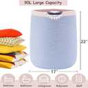 90L Large Blue Woven Rope Laundry Hamper Basket for Clohtes Boho Tall Rope Baskets for Blanket Baby Nursery Hamper for Girls Kids 17"Wide 22"Tall