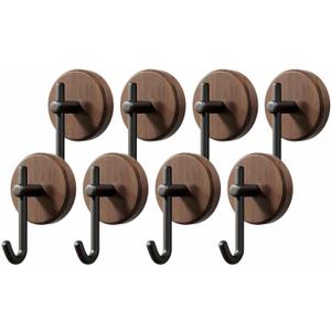 Adhesive Wooden Wall Hooks,8-Pack Farmhouse Decorative Natural Dark Walnut Wall Mounted Hooks for Towel,Keys,Hats,Coats,Robe, Bags& More - Durable & Stylish Home Decor for Entryway, Bathroom, Bedroom