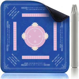 Neoprene Mahjong Mat with Rules, Non-Slip Noise Reduction Gaming Mat 31.5 x31.5 Inch for Mahjong, Poker, Board Games, Tile Games