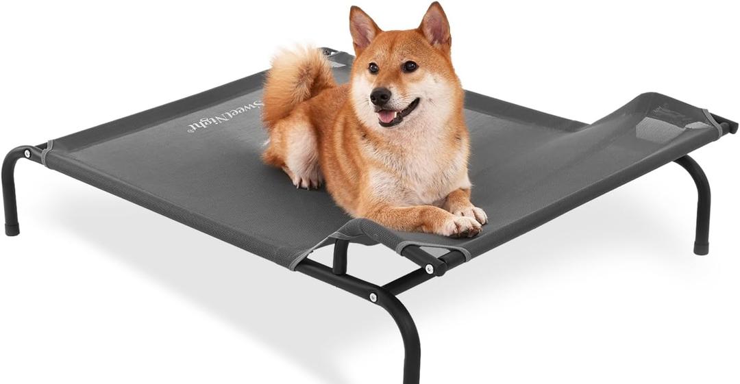 Sweetnight Elevated Dog Bed with Headrest for Large Dogs | Waterproof Raised Dog Cot for Outdoor - 43inch Heavy Duty Steel Frame Dog Bed&Easy AssemblySupports 66-88 lbs, L (Grey)