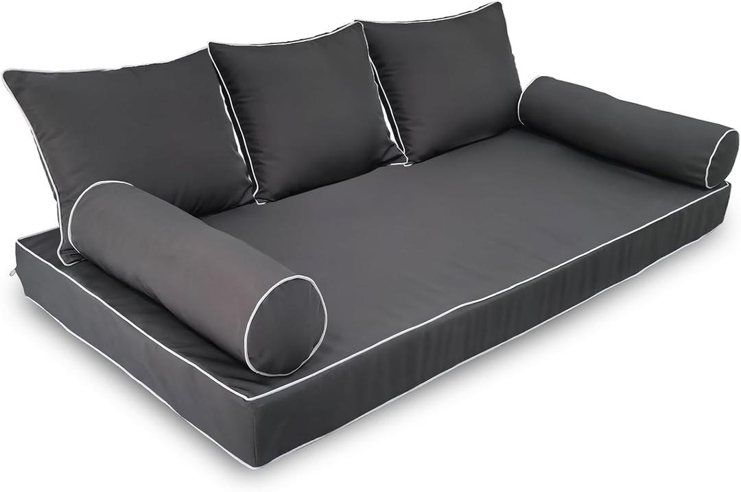 Twin Size Porch Swing Bed Cushion Cover,Waterproof Outdoor Twin Mattress Cover for Daybed,Outdoor Daybed Cushion Bolster Pillow Fitted Sheet Covers,Only Covers (Dark Gray, 75 * 39 * 6in)