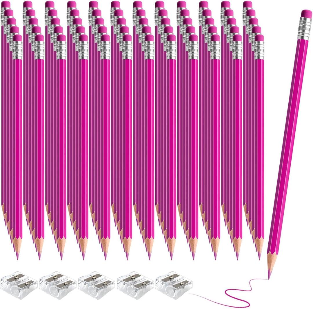 60 PCS Pink Pencils Bulk with Eraser, Pre-Sharpened HB Spring & Easter Pencils for Kids, School Supplies for Writing, Drawing & Easter Art Crafts (Pink)