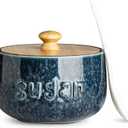 LYEOBOH Sugar Bowl with Lid and Spoon,17 OZ Large Sugar Jar for Countertop, Ceramic Sugar Dish for Coffee Bar, Azucarera for Farmhouse Home and Kitchen - Housewarming Gift, Starry Navy