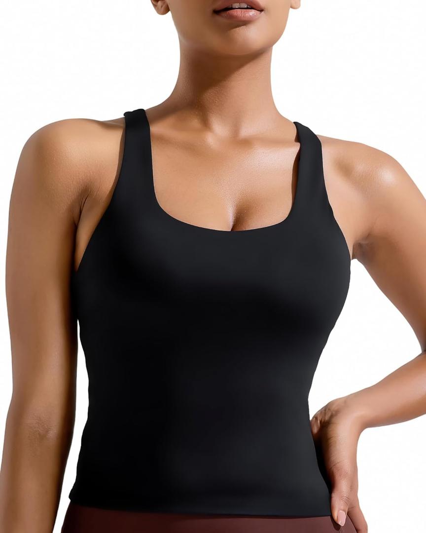 RUNNING GIRL Tank Tops with Built in Bras, Racerback Activewear Yoga Workout Tops for Women (Medium, Black)