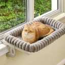 Cloud-Cuddle Cat Window Perch with 4-Sided Bolster, Zipper Design Cushion Window Seat for Window Sill, Sturdy Metal Frame & Easy Assembly Pet Hammock Bed for Indoor Cats (Gray, Large)
