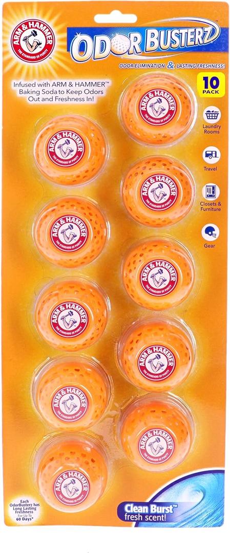 Arm & Hammer OdorBusterz Odor Eliminator Balls, Clean Burst, 10 Count Baking Soda Odor Control for Closets, Drawers, Hampers & Small Spaces