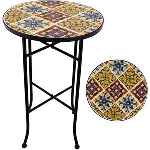 Mosaic Outdoor Side Table Small Round Patio Table Plant Stand