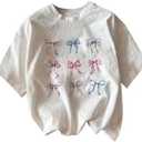 RoseSeek Women's Plus Size Bow Knot Print Tee Graphic Round Neck Short Sleeve T Shirt Oversize Casual Tops, No Size