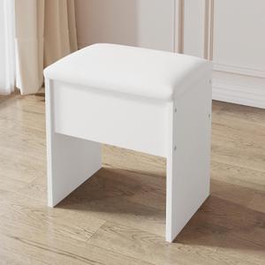 LIVELYGLOW Small Makeup Vanity Stool,15.7" W x 10.2" D x 16.7" H，White（Easy Assembly,PU Cushion Mat, Footstool）