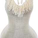 Floerns Women's Tassel Trim Halter Dress Tie V Neck Backless Knitted Bodycon Mini Dresses (Medium, Apricot)