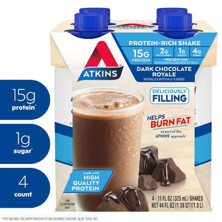 Atkins Dark Chocolate Royale Protein-Rich Shake, Gluten Free, Keto-Friendly, 12 Count BBD: 03-10-26