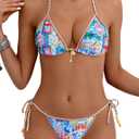 Tainehs Women's Sexy Halter Bikini Set Triangle Top String Swimwear Two Piece Swimsuits Cheeky Bathing Suit (M)