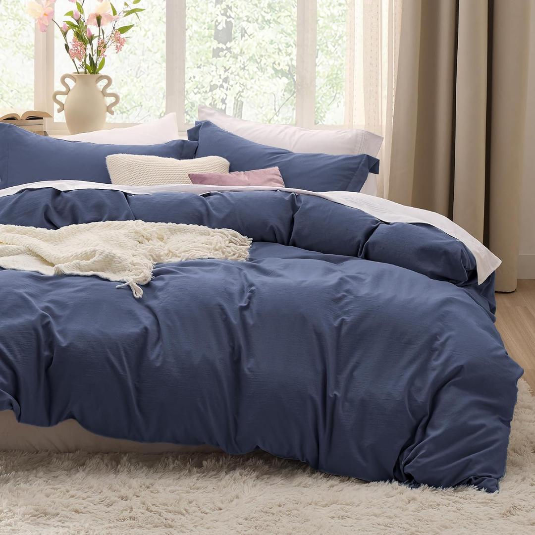 Bedsure Navy Duvet Covers Queen Size - Prewashed Cotton-Like Polyester Duvet Cover, Soft Queen Duvet Cover Set 3 Pieces with Zipper Closure, 1 Duvet Cover 90x90 inches and 2 Pillow Shams (05 - Navy (No Comforter))