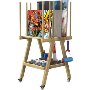 Art Storage Rack with Supply Storage Organizer on Wheels, Art Drying Rack, Artist Gallery Portable Display Rack for Posters, Artwork, Prints, Canvas, Panels (Bamboo, 20.7''W x 23.2''D x 47.7''H)