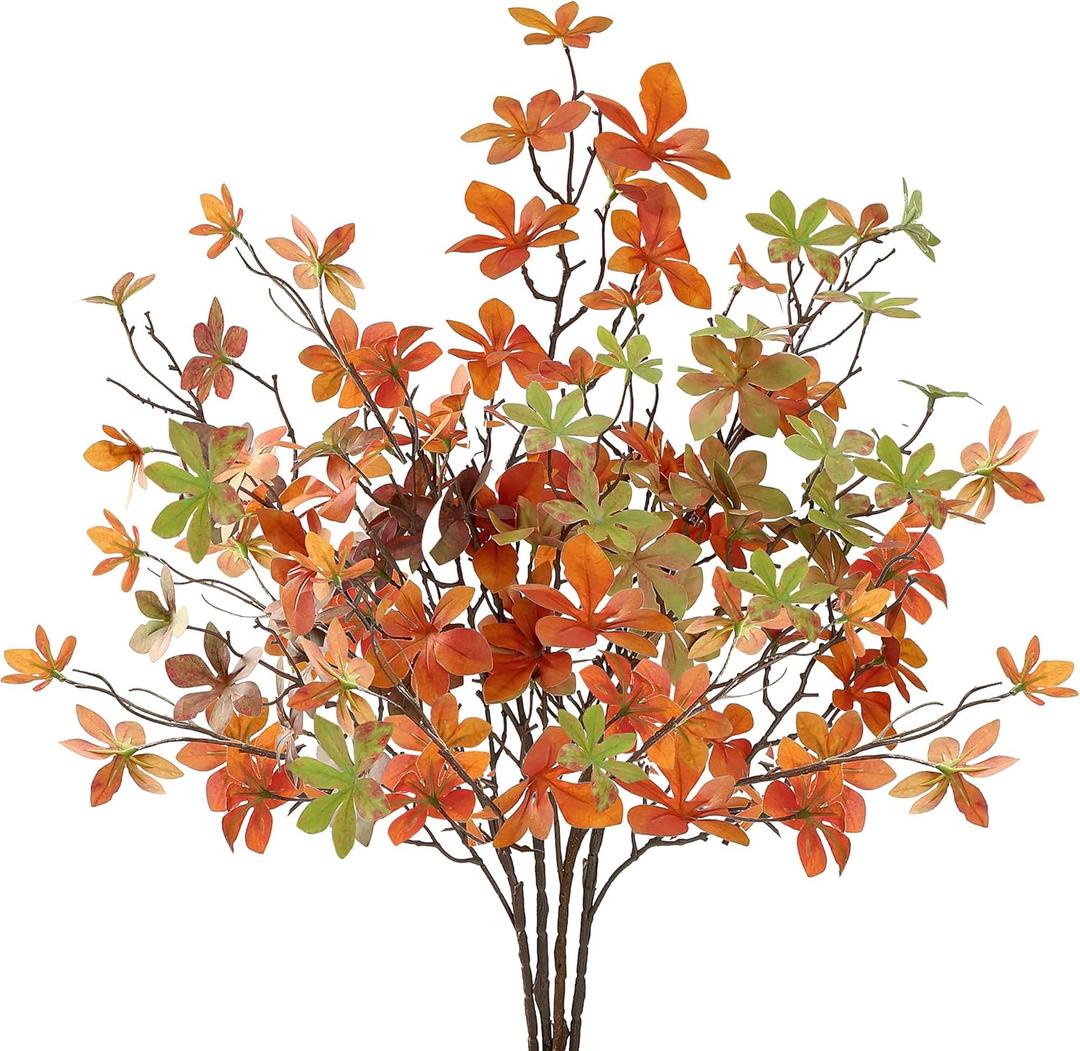 Sggvecsy 4 Pack Artificial Fall Greenery Stem Autumn Faux Flowers Silk Faux Plants Fall Leaves Branches for Vase Indoor Outdoor Home Festival Table Centerpieces Thanksgiving Decoration