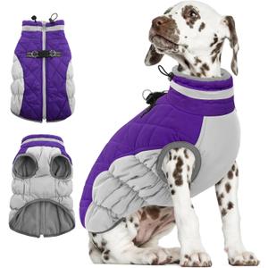 AOFITEE Dog Coat, Warm Dog Jackets for Small Dogs, Dogs Winter Coat with Harness Built in, Reflective Pet Winter Jacket, Waterproof Windproof Puppy Puffer Jacket Fleece Vest, Purple XS