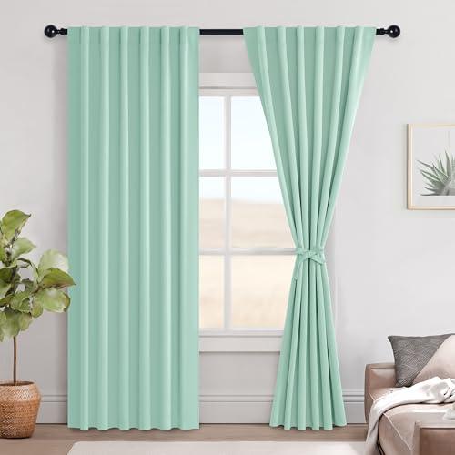 Hiasan Blackout Curtains 84 Inches Long Thermal Blackout Curtains for Living Room Rod Pocket Back Tab Window Windproof Insulated Drapes with Tiebacks,2 Panels,52" Wide, Aqua, 2pcs