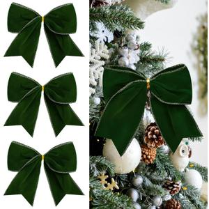 Roberly 18 Pcs Christmas Decorations Velvet Bows for Christmas Tree, 6 Inch Vintage Green Bows Ribbon Ornaments for Garland Gift DIY Crafts Xmas Wreaths Wrapping Outdoor Indoor Home Decor (2.5" Wide)