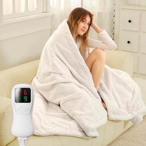 Heated Blanket Electric Blanket Throw Size, Super Soft Cozy Upgraded Flannel Heating Blanket with 9 Heating Levels & 1-9 Hours Auto Off, Fast Heat & Overheat Protection, 50" x 60", Blush White