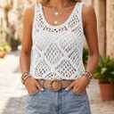Imily Bela Womens Summer Crochet Tank Tops Knit Sleeveless Scoop Neck Sweater Vest Boho Hollow Out Cover Ups (M, White)