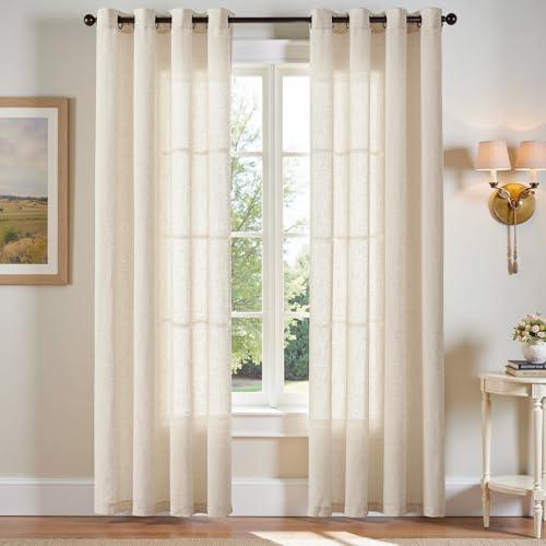 jinchan Linen Curtains 90 Inch Length 2 Panels Set Light Filtering Beige Curtains for Bedroom Soft Thick Linen Textured Window Drapes Semi Sheer Grommet Farmhouse Drapes for Living Room 50" Wide