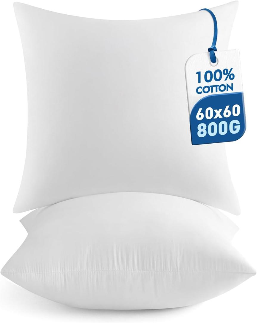 MIULEE 24x24 Pillow Inserts,Set of 2 100% Virgin Microfiber with Cotton Cover Throw Pillows for Couch Sofa and Bed, White 
