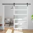 42in x 84in 5-Panel Sliding Glass Barn Door with 7ft Hardware Kit Included, Easy Assembly with Pre-Drilled Holes, Waterproof, Frosted Glass for Bathroom-Fit Max Opening 40in x 82in, White