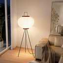 Japanese Rice Paper Floor Lamp, Wabi Sabi Standing Light | Handmade paper shade. Perfect for living room, bedroom, or office. Easy assembly. Size: 51"H x 18"W. Bulb included.