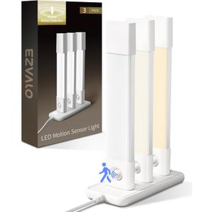 EZVALO 3 Pack Led Under Cabinet Lights Wireless with Charging Station, 7 Rechargeable Motion Sensor Light Indoor,3 Color Temperatures&Dimmable Closet Lights for Cabinets, Bookshelf, Stair, Hallway
