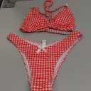 Falainetee Women's Plaid Gingham Bathing Suit High Waisted Halter Triangle Swimsuit Bikini Set (Red, XS)