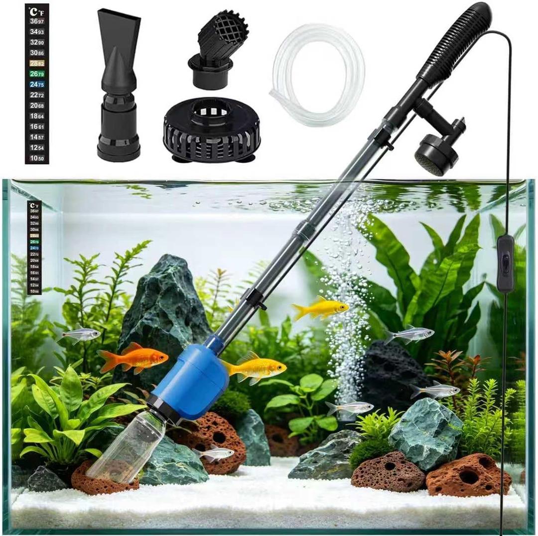 6-in-1 Electric Aquarium Gravel Cleaner, 530GPH Fish Tank Vacuum Cleaner with Water Changer, Sand Washer, Debris Remover & Circulation Pump, Quiet 32W Pump (Blue)