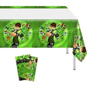 2Pcs Ben-10 Tablecloth Disposable Tablecover Birthday Party Supplies and Decorations for Kid Boy Baby Shower Rectangle Tables 70"X42",plates and napkins