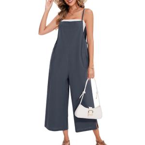 Women Casual Long Bib Pants Overalls Jumpsuits Loose Wide Leg Baggy Rompers Pants with Pockets