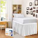 Dorm Bed Skirt Twin XL Size 42 inch Drop White Solid Bed Skirt Stylish Ruffled Pattern Split Corner Easy Fit Easy Care Fade & Wrinkle Resistant-Polycotton Made