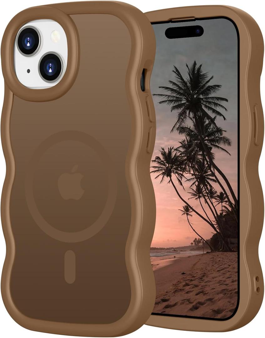 for iPhone 15 Case, Phone Case iPhone 15, Magnetic Compatible with Magsafe Slim Thin Wave Edge Design Cute Translucent Matte Shockproof Drop Protective Phone Cover for iPhone 15 6.1", Brown (Desert Titanium)