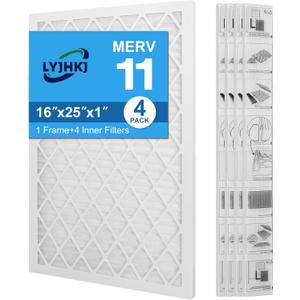 16x25x1 MERV 11 Air Filter, Quality AC/HVAC Furnace Filter1 Reusable ABS Frame + 4 Pack Replaceable Filter MediaBreathe Fresher and Cost-effective