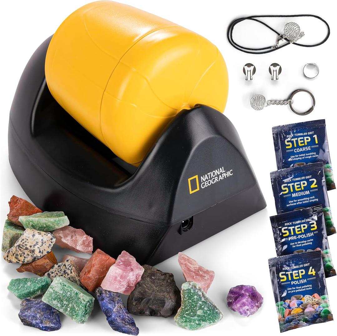 National Geographic Starter Rock Tumbler Kit - Durable Leak-Proof Rock Polisher - Complete Rock Tumbling Kit with 4-Stage Silicon Carbide Grit - Geology Hobby, Rocks & Crystals 