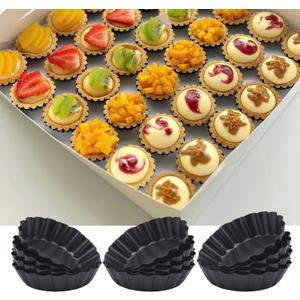 3 Inch Mini Quiche Pans 12 Pack, Round Egg Tart Molds with Removable Bottom. Small Tart Pans w/Non-Stick Coating Rugged Carbon Steel for Tartlets Shells Desert Making Christmas Festival Party