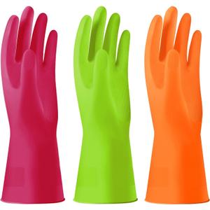 Alimat PluS 3 Pack Reusable Cleaning Gloves Latex Free, Dishwashing Rubber Gloves for Cleaning, Waterproof Household Gloves for Laundry, Gardening (Medium, Without Liner)